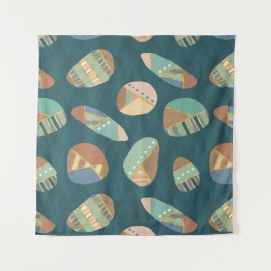 Tenture Geo extérieur XII motif géométrique bleu et vert (Devant)