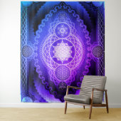 Tenture Géométrie sacrée Mandala, Cube de Metatron, Fleur  (En situation)