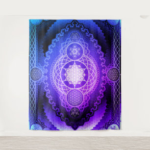 Tenture Géométrie sacrée Mandala, Cube de Metatron, Fleur
