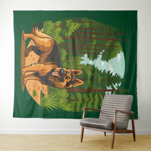 Tenture German Shepherd Forest Adventure Dog  (En situation (horizontale))