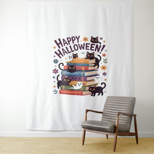 Tenture Ghost Cat Lecture Livres Lover Cadeaux Halloween S (En situation)