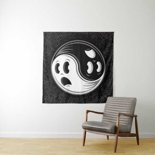 Tenture Ghost Yin Yang Noir et blanc (En situation (horizontale))