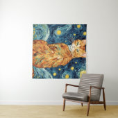 Tenture Gingembre Tabby Chat dans la nuit étoilée (En situation (horizontale))