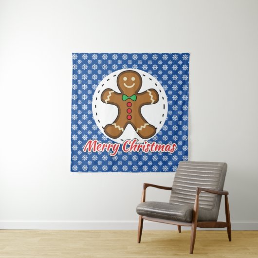 Tenture Gingerbread - Blue Snowflakes Pattern - Merry Xmas (En situation)