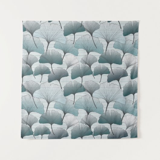 Tenture Gingko biloba, motif bleu sans soudure. (Devant)