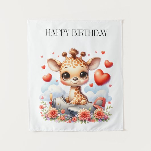 Tenture Girafe Avion Anniversaire (Devant)