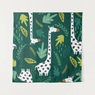 Tenture Girafes, feuilles, fond dessiné à la main. Couture