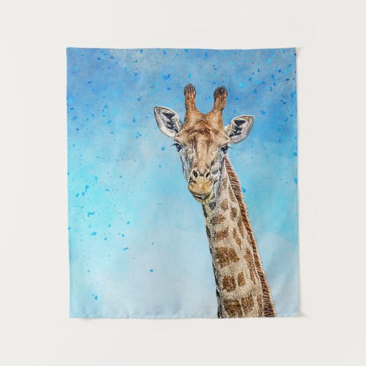 Tenture Giraffe curieuse avec Ciel de Confetti Bleu (Devant)