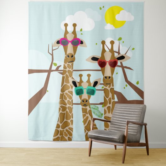Tenture Giraffes en lunettes de soleil (En situation)