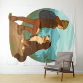 Tenture Girl and Mountain Dog Adventure Illustration (En situation (horizontale))