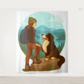 Tenture Girl and Mountain Dog Adventure Illustration (Devant)