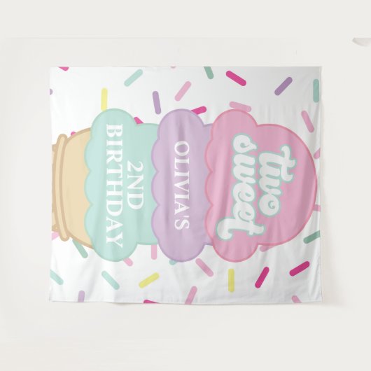 Tenture Glace et paillettes Deux Douce 2ème Anniversaire (Devant (Horizontal))