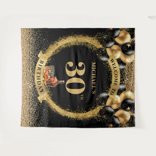 Tenture Glam 30th Man Birthday Whiskey Party Contexte (Devant (Horizontal))