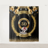 Tenture Glam 50th Birthday Backdrop Black Gold Pink Talons (Devant)