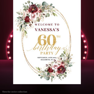 Tenture Glam Boho Bourgogne Or Floral Prop de 60e Annivers
