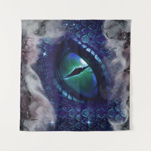 Tenture Glam Enk Gothique Bleu Dragon Médiéval (Devant (Horizontal))