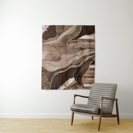 Tenture Glam Parties scintillant or Brown en marbre Agate  (En situation)