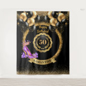 Tenture Glam Purple High Heels Gold 50e fête d'anniversair (Devant)