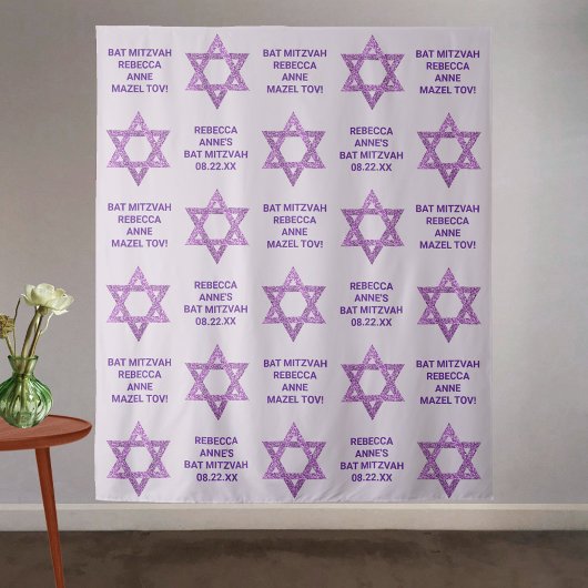 Tenture Glam Purple Star De David Photo Booth Bat mitzvah