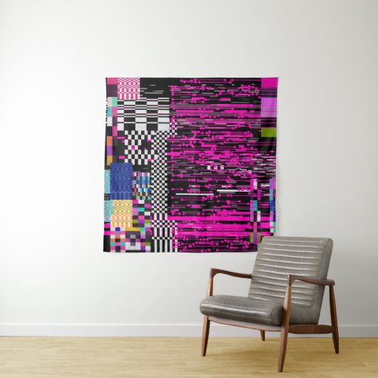 Tenture Glitched retro VHS screen with flickers and broken (En situation)