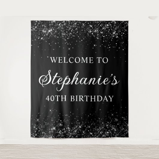 Tenture Glittery Black Bienvenue au 40e anniversaire (Devant)
