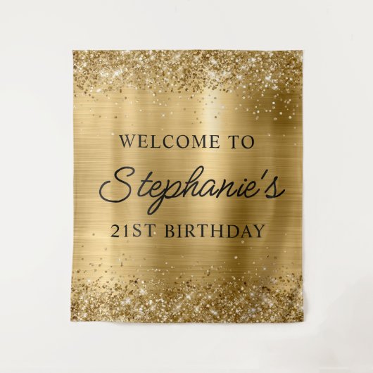 Tenture Glittery Gold Foil 21e anniversaire Script Bienven (Devant)