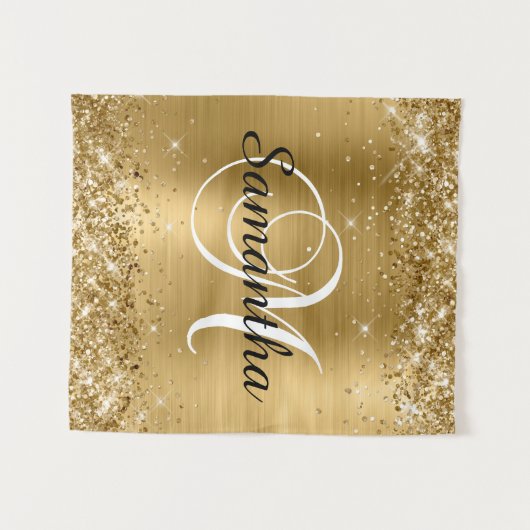 Tenture Glittery Gold Foil Classic Script M Monogramme (Devant (Horizontal))