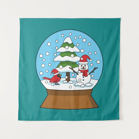 Tenture Globe de neige avec le cardinal Snowman et Pine Tr (Devant)