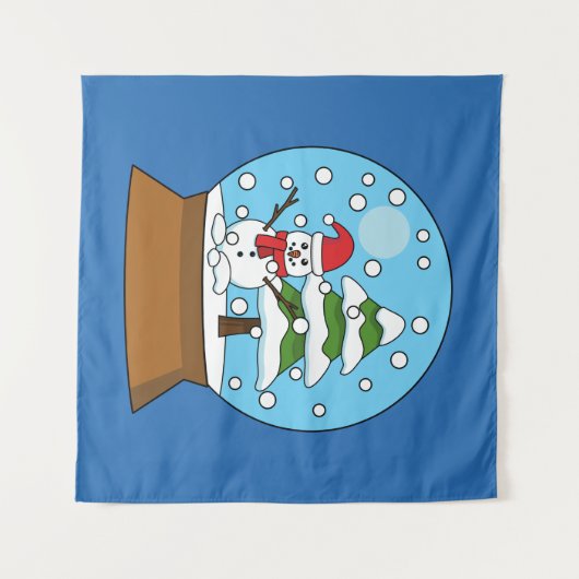 Tenture Globe de neige avec Snowman et Pine Tree (Devant (Horizontal))