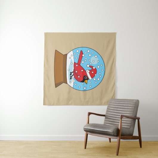 Tenture Globe des neiges avec cardinal rouge mignon (En situation (horizontale))
