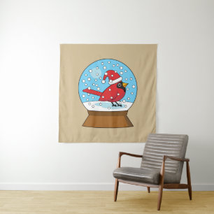 Tenture Globe des neiges avec cardinal rouge mignon