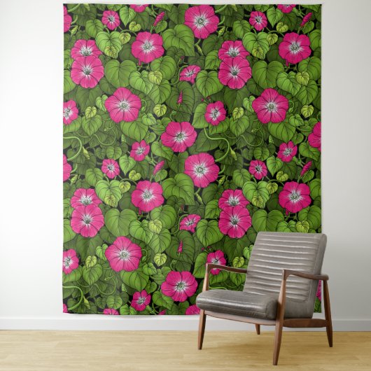 Tenture Gloire du matin en rose et vert (En situation)
