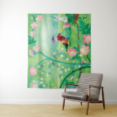 Tenture Gnome jardiner, Blackbird, Hérisson et lapin blanc (En situation)