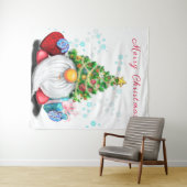 Tenture Gnome mignonne avec arbre de Noël Casquette et cad (En situation (horizontale))