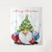 Tenture Gnome mignonne avec arbre de Noël Casquette et cad (Devant)