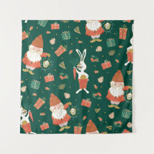 Tenture Gnomes de Noël, Motif de vacances de lapin.