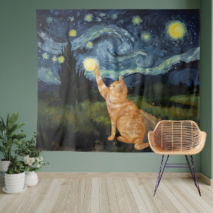 Tenture Gogh Kitty Starry Night Chat