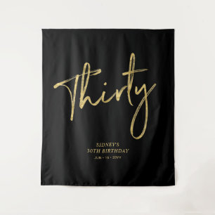 Tenture Gold & Black 30th Birthday Party Backdrop Tapestry