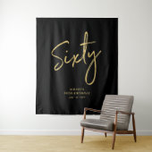 Tenture Gold & Black 60th Birthday Party Backdrop Tapestry (En situation)