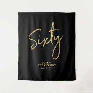 Tenture Gold & Black 60th Birthday Party Backdrop Tapestry