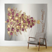 Tenture Gold Burgundy Christmas Tree Holiday Backdrop (En situation (horizontale))