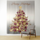 Tenture Gold Burgundy Christmas Tree Holiday Backdrop (En situation)