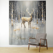 Tenture Gold Christmas Reindeer Holiday Backdrop (En situation)
