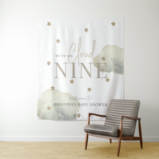 Tenture Gold Cloud 9 Etoiles Aquarelle Baby shower Bienven (En situation)