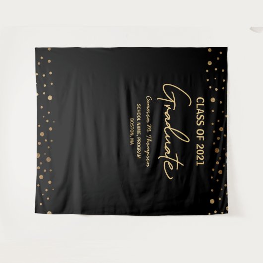 Tenture Gold Confetti Class of 2021 backdrop graduation (Devant (Horizontal))