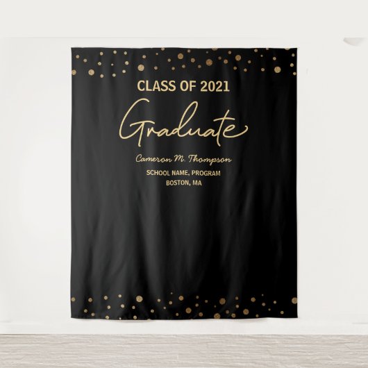 Tenture Gold Confetti Class of 2021 backdrop graduation (Devant)