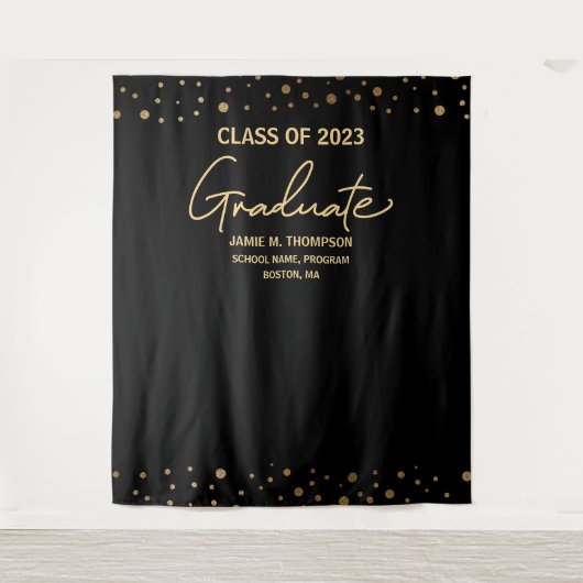 Tenture Gold Confetti Class of 2023 backdrop graduation (Devant)