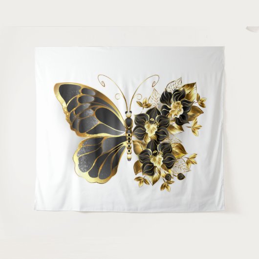 Tenture Gold flower Butterfly with Black Orchid (Devant (Horizontal))