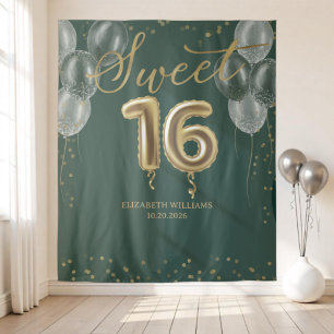 Tenture Gold Foil Sweet 16 Ballons Anniversaires Dos verts