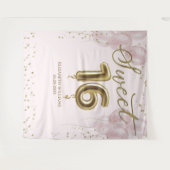 Tenture Gold Foil Sweet 16 Ballons rose fond (Devant (Horizontal))